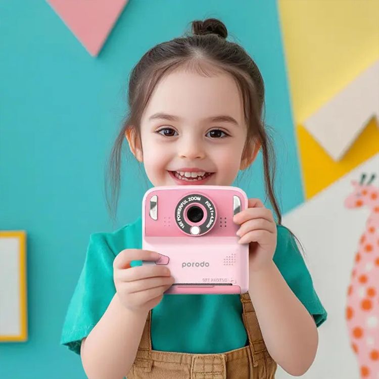 Porodo Lifestyle Kids 10000mAh Print Camera with 320 x 240 Screen Resolution, Type-C Charging Port, 2.4" Wide Screen, Built-in Games, 12MP Image Resolution, Built-in Fill Light - Pink