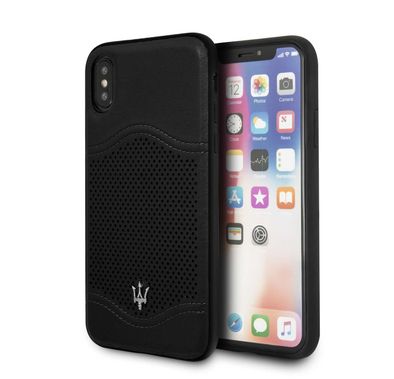 CG MOBILE Maserati Granlusso Genuine Leather Hard Phone Case Compatible for iPhone X Officially Licensed - Black