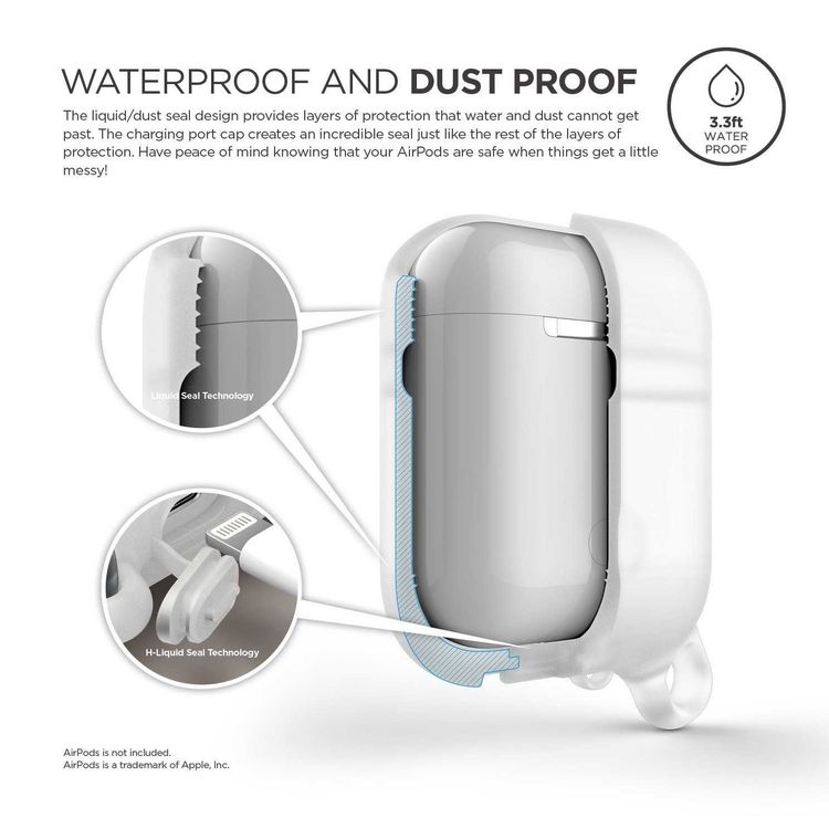 Elago Airpods Waterproof Hang Case, High Quality Silicone, Waterproof Case up to 1meter(3.3ft), Functional Design, Dustproof, Aluminum Carabiner, Impact Protection- Nightglow Blue