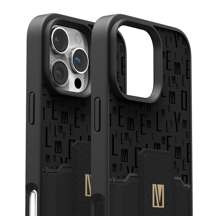 حافظة Levelo Morphix Gripstand مع حامل بطاقات لهاتف iPhone 16 Pro Max، حامل بطاقات مدمج، زوايا مقاومة للصدمات، ملمس نحيف بدون غطاء، حافة كاميرا مرتفعة، مادة فائقة المتانة - أسود