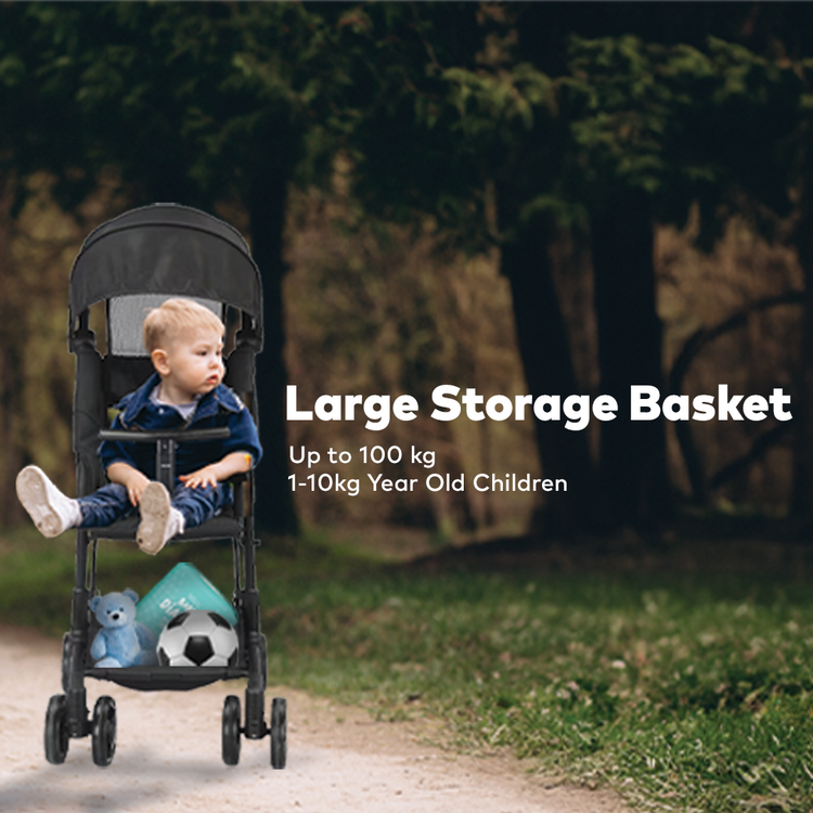 عربة أطفال ليا من جرين ليون، عجلات دوارة 360 درجة وعجلات قفل، مظلة شمسية قابلة للتعديل، ممتصة للصدمات، تصميم قابل للطي، فرامل مزدوجة، سعة تحميل تصل إلى 100 كجم - أسود