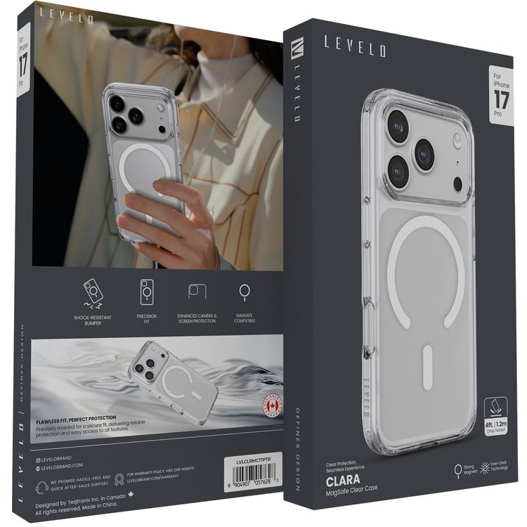 Levelo Clara Clear Case with MagSafe Compatibility for iPhone 17 Pro, Enhanced Camera & Screen Protection, Precision Fit, Shock-Resistant Bumper, Ever-Clear Technology, Drop-Tested - Transparent