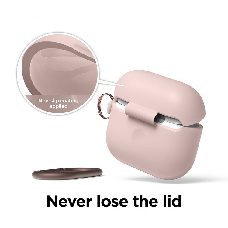 ELAGO Hang Case with Anti-Lost Ring for AirPods 3, Drop Resistant, Dustproof & Absorbing Protective Cover with Hang Case Suitable with Wireless Charger Sand Pink
