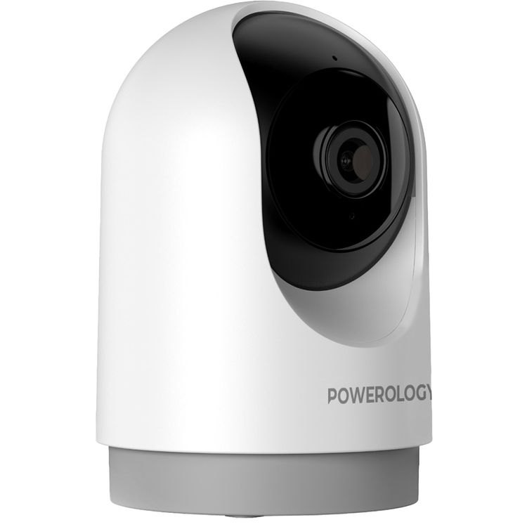 Powerology Indoor PTZ Smart Camera with Human Detection & Motion Sensor, 100° Field of Vision, 3MP Resolution, Pan & Tilt Control, Two-Way Audio - White