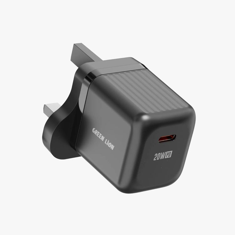 Green Lion Ultra Compact GaN Wall Charger with Single USB-C Port and USB-C to Lightning Cable, PC Flame Retardant Material, Fast Charging Support, Charging Protection, Universal Compatibility, Ultra Portable - Black