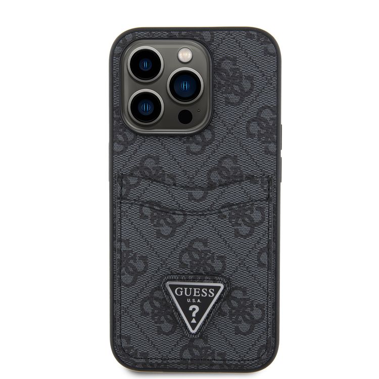 Guess PU Leather Case with Double Card Slot 4G Double Triangle Logo - Black - iPhone 15 Pro