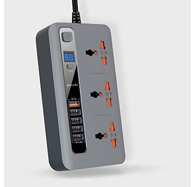 Power Socket (PD-5P3SQC-BK) 4 USB Port 3.4A + 1 Quick Charge 3.0 Charging Station - Gray