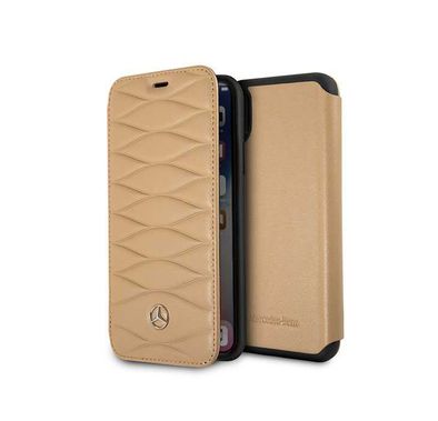 CG MOBILE Mercedes-Benz Pattern III Genuine Leather BookType Phone Case Compatible for iPhone X Officially Licensed - Light Brown