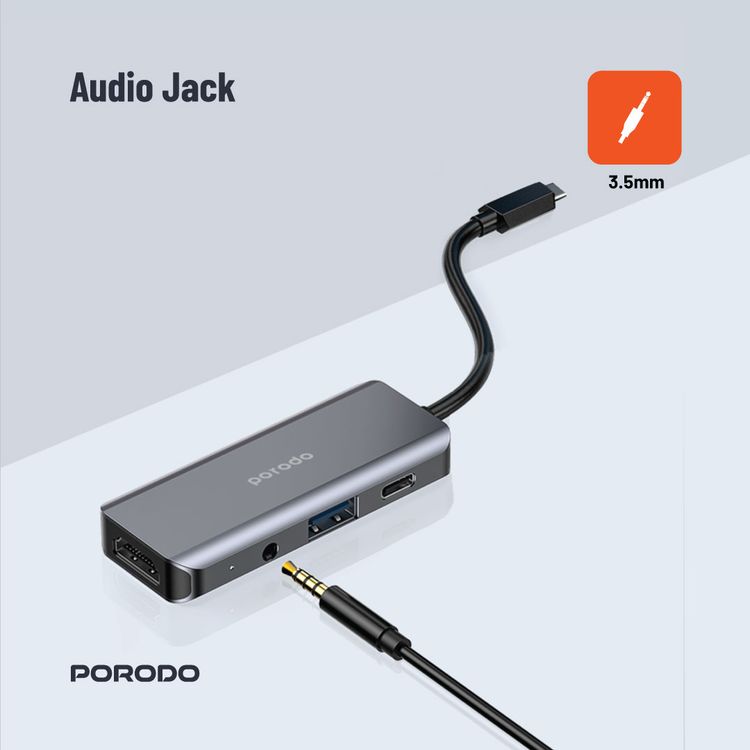 Porodo 4in1 USB-C Hub Type-C PD 100W HDMI USB 3.5mm Aux