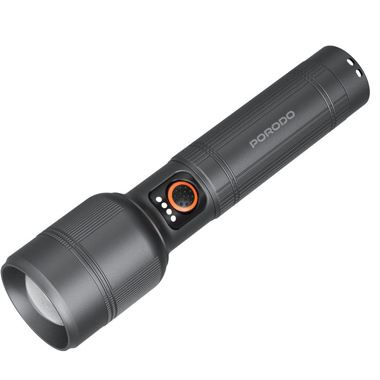 Porodo Lifestyle Lumalite 1200 Lumens Rechargeable Flashlight with Multi-Mode Operation, 2200mAh Battery, Ultra-Bright Beam, Manual Zoom Control, 84 Minutes Working Time, 30W Rated Power, Up to 500m Coverage Area - Gray