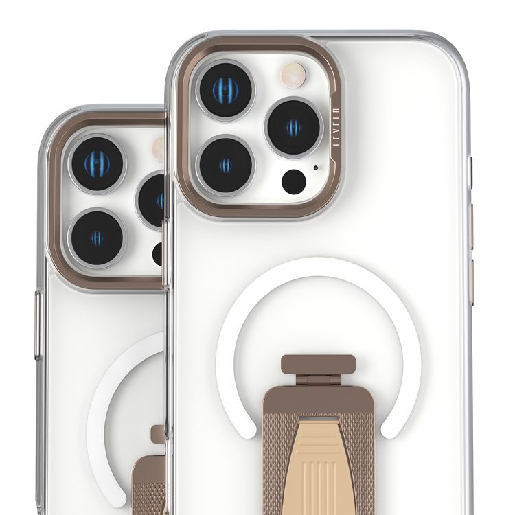 Levelo Morphix MagSafe Grip Case for iPhone 16 Pro Max, Impact Resistant Corners, Metal Camera Ring, Multi Functional Kickstand Premium Bayer TPU, Silicone Grip - Rose Gold Titanium