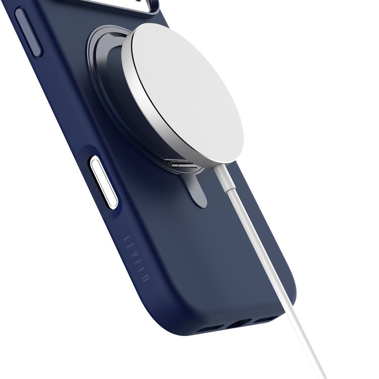 Levelo Iris Pro MagSafe Liquid Silicone Case with Built-in 360° Kickstand for iPhone 17 Pro Max, Metal Accents, Shock-Resistant Bumper, Aluminum Alloy Frame for Camera & Buttons, Drop-Tested, Strong Magnets, Premium Silicone Grip - Dark Blue