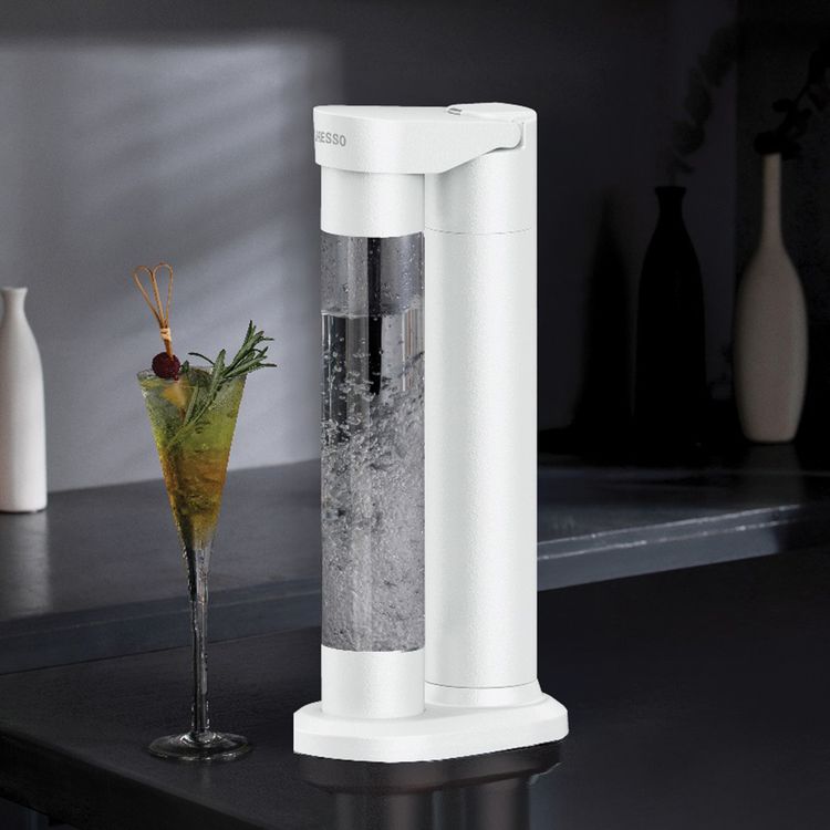 LePresso Fizznest Sparkling Water Machine with Slow-Fast Releasing System, 800mL Sparkling Water Capacity, Compatible with CO2 Capsule Chargers, Dual-Bottle, Stainless Steel 304 Material, Explosion-Proof Pet, BPA-Free Design - White