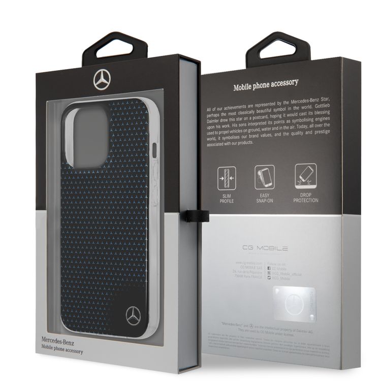 CG MOBILE Mercedes Benz PC/TPU Case with Black Stars Pattern Compatible for iPhone 13 Pro (6.1") Anti-Scratch, Easy Access to All Ports, Drop Protection & Shock Absorption