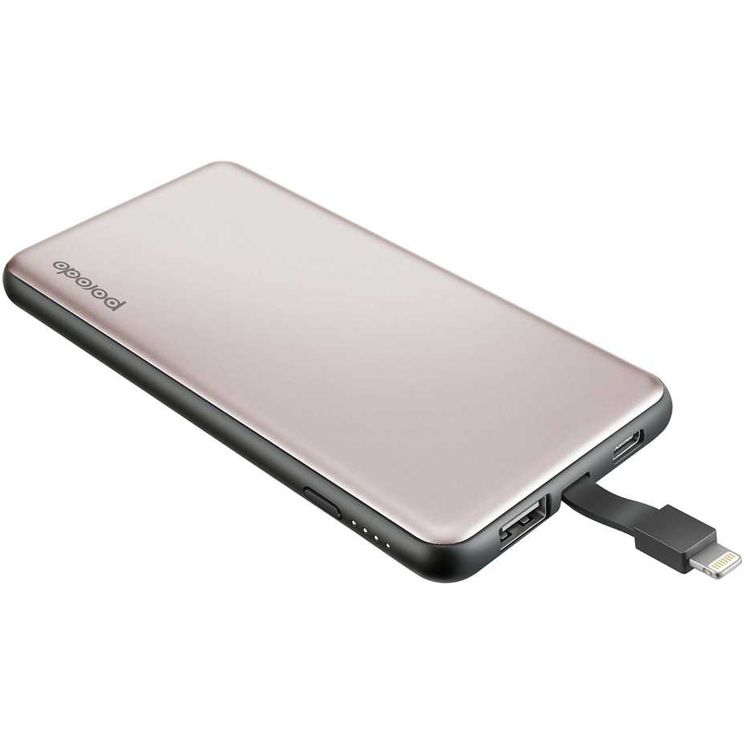Porodo USB & Type-C Power Bank 10000mAh with Cable Compatible for Lightning Devices - Travel-friendly Design - Slim Lightweight Portable Charger Powerbank - Gold