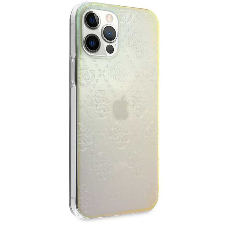 CG Mobile Guess PC/TPU 4G Pattern Hard Case Compatible for iPhone 12 / 12 Pro (6.1") Shock & Scratch Resistant, Easy Access to All Ports, Drop Protection Back Cover - Iridescent