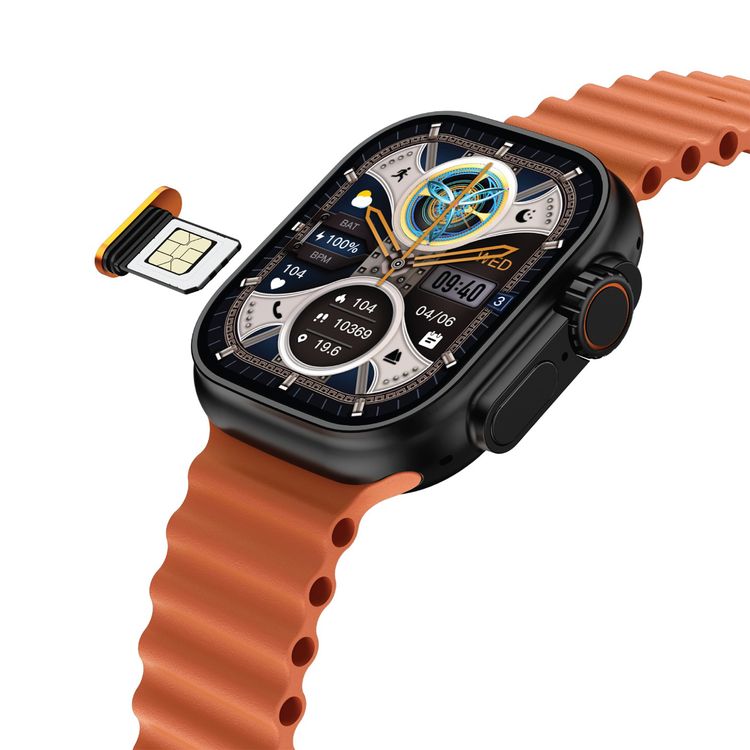 Green Lion 4G Ultra Smart Watch Android with Orange Strap 360° Rotatable Camera, Face Recognition, Android 8.1 OS, GPS Support, Magnetic Charging - Black 
