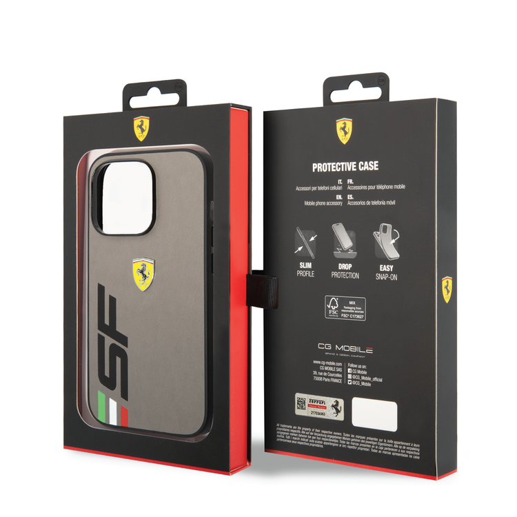 Ferrari PU Leather Case with Printed Big SF Logo iPhone 14 Pro Compatibility - Grey