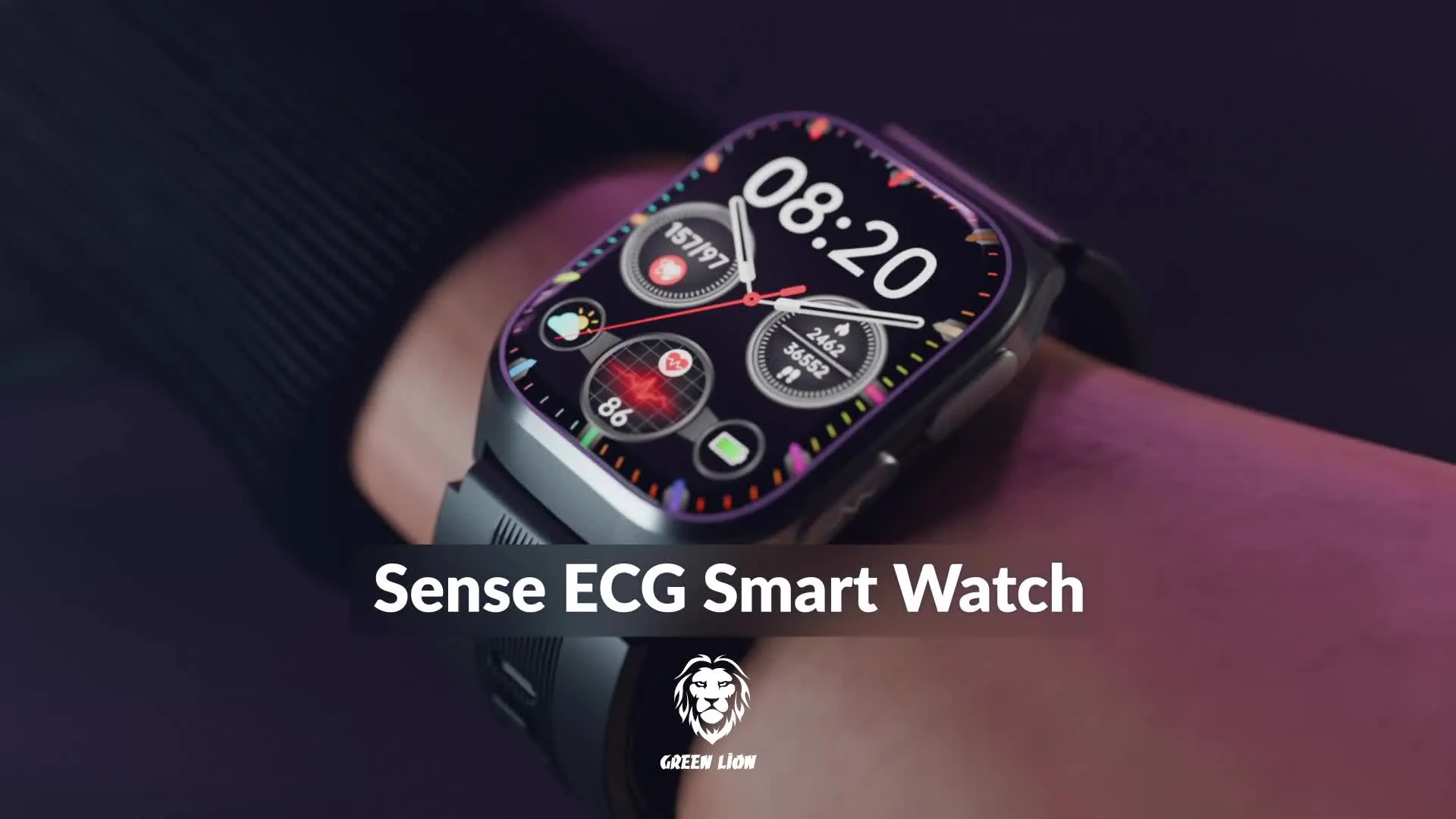 Green Lion Sense ECG Smart Watch with 12 Days Working Time, Soft TPU Medical Airbag - Black | UAE (GNMEDSWA65BK)