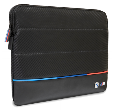 CG MOBILE BMW Carbon PU Sleeve With Contrasted Tricolor Line Protective Bag 16" Compatible With MacBook Intel® UHD Graphics/Windows/HP/Value Top Load Bag/Work, School, etc. - Black