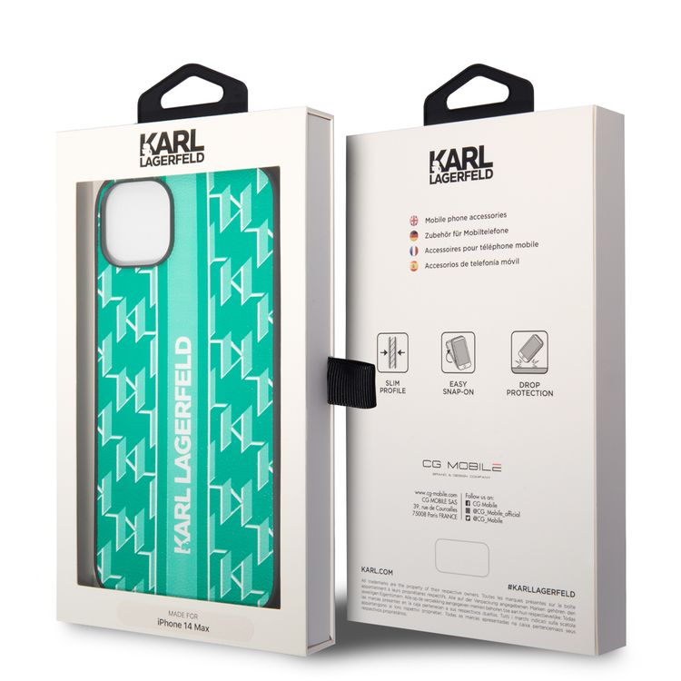 Karl Lagerfeld Grained PU Leather Case with Logomania Pattern iPhone 14 Compatibility - Black