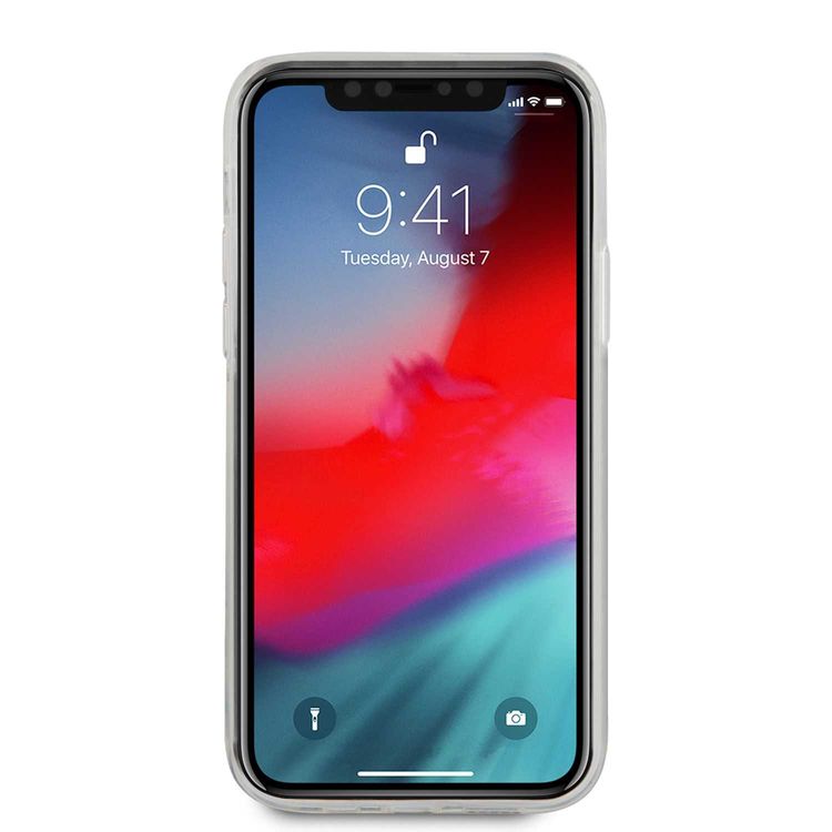 CG Mobile Guess PC/TPU Triangle Logo Hard Case, Easy Access to All Ports, Anti-Scratch, Shock-Absorption & Drop Protection Back Cover Compatible for iPhone 12 / 12 Pro ( 6.1" ) - Black