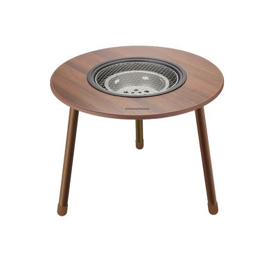 طاولة شواء خارجية دائرية من Porodo مع حلقة حماية من الحرارة، ووعاء فحم قابل للإزالة، مصنوعة من الفولاذ الكربوني - لون بني