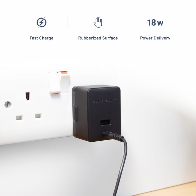 Powerology Ultra-Quick PD & QC Charger Dual Ports 32W Simultaneous Fast Charging Wall Charger with 1.2m/4ft USB-C to Lightning Cable (Black)