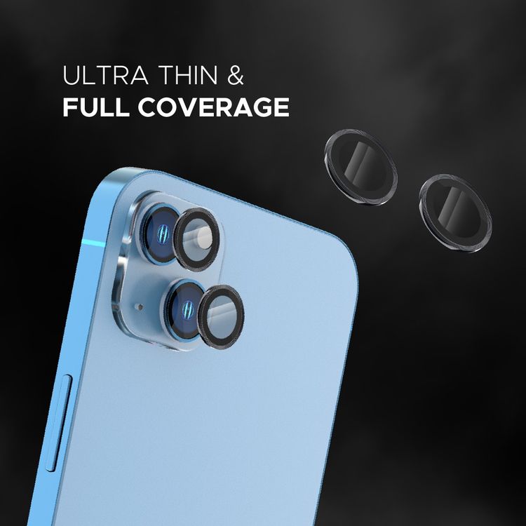 LEVELO Lucent Duo Lens Protector Compatible for iPhone 13 Mini & 13 (2pcs), 9H Hardness, Bubble Free, Ultra Thin & Full Coverage, Camera Lens Protector, Anti-Scratch - Black