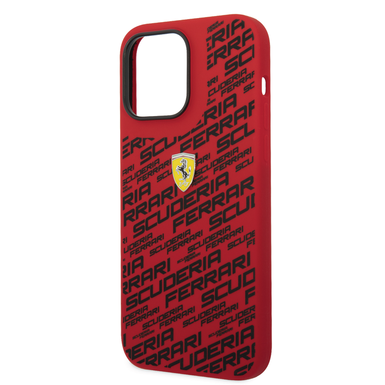 Ferrari Liquid Silicone Case All Over Printed Scuderia iPhone 14 Pro Max Compatibility - Red