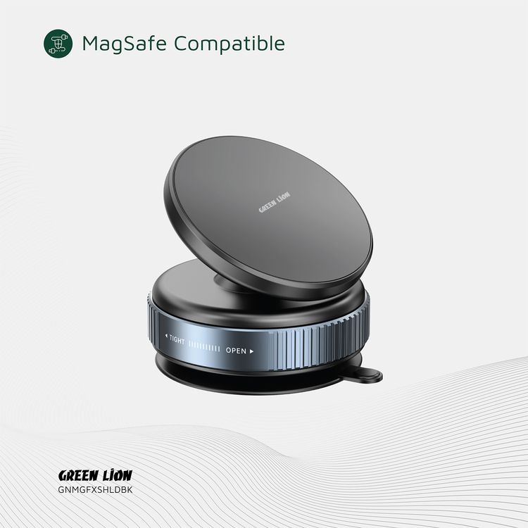 Green Lion Magno Flex Vacuum Suction Holder, 10 × N52 Magnets, 1.83kg Absorption Force, 360° Rotation, Rotatable Base, Easy Installation - Black