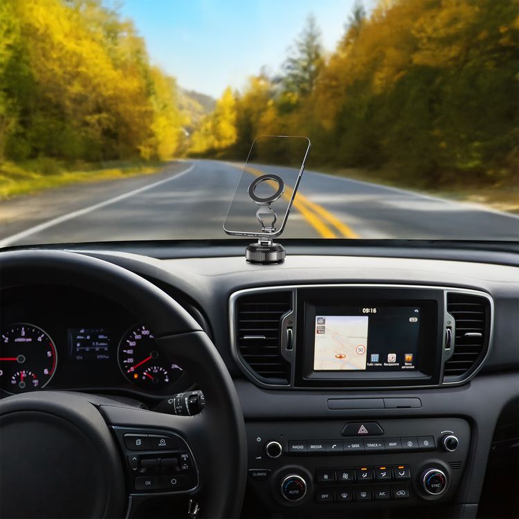 Porodo Magnetic Phone Holder with Vacuum Suction, Adjustable Viewing Angle, 360° Rotation, Scratch Resistant, Foldable State, 18-65kPa Suction Power, ABS, TPU & Zinc Alloy Material - Black