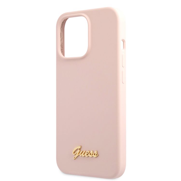 CG MOBILE Guess Liquid Silicone Case with Gold Metal Logo Script Compatible for iPhone 13 Pro (6.1") Anti-Scratch, Easy Access to All Ports, Shock Absorption