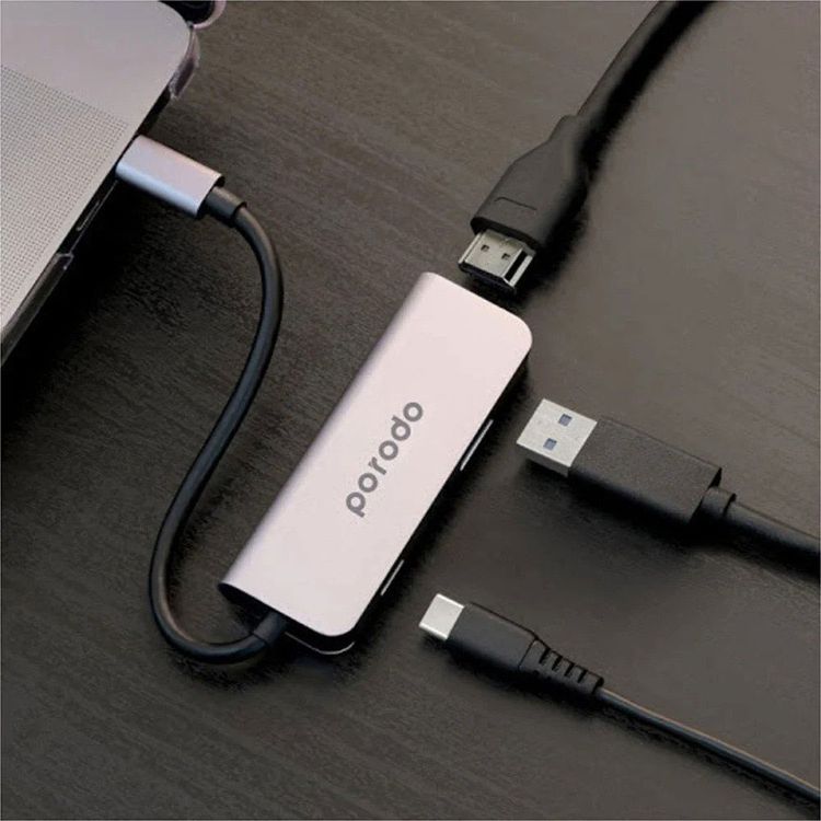 Porodo 3 in 1 Aluminum USB-C Hub PD 87W - Gray 