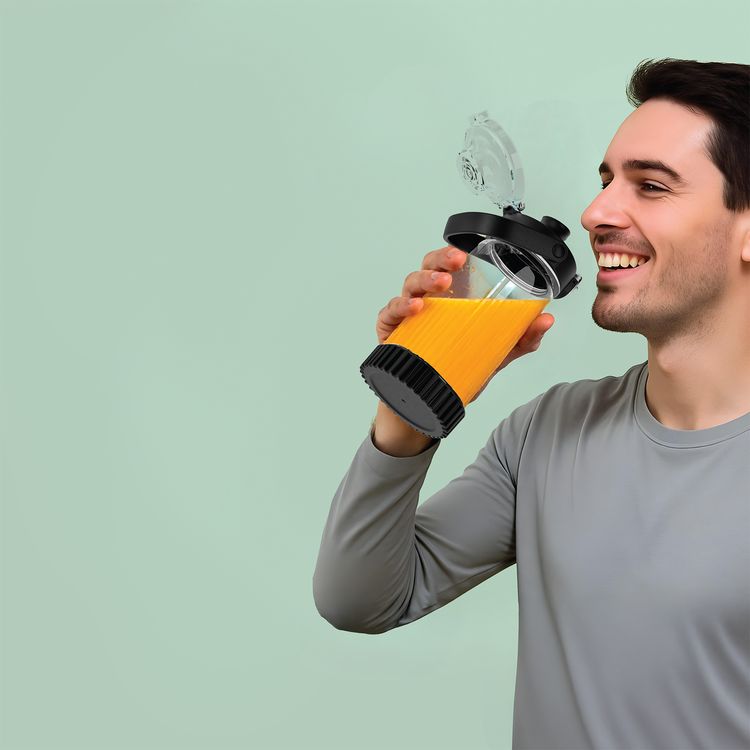 Powerology DuoMix Portable Blender with Cut Fruit & Ice Crusher, 600mL Capacity, 120W Rated Power, USB-C Charging Port, Leak-Proof Design, 2× 2000mAh Battery, 14000RPM Motor Speed, Flipping Bottom Food - Black