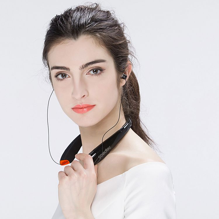 Porodo Soundtec Echo Flex Retractable ENC Neckband with Folding Design, Crystal Clear Audio, High Clarity Mic, Bluetooth V5.2, Multi Point Connection - Black 