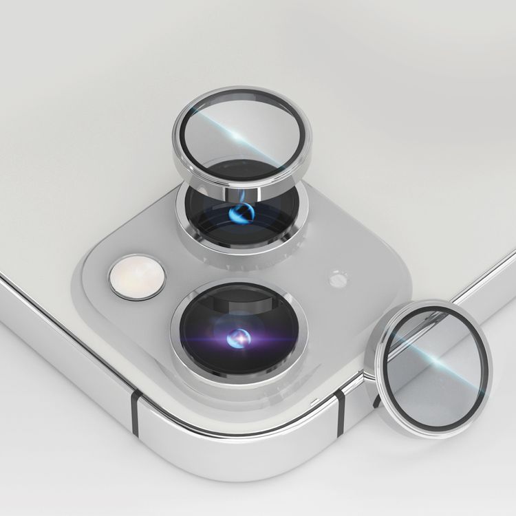حامي عدسة الكاميرا Levelo Lucent Duo بصلابة 9H، متوافق مع iPhone 14 / 14 Plus - فضي