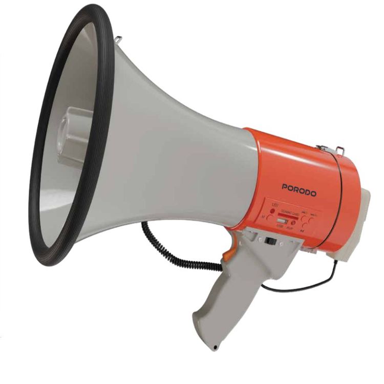 Porodo Portable Megaphone, High Power Output, Clear & Load Sound, Recording Feature - Orange