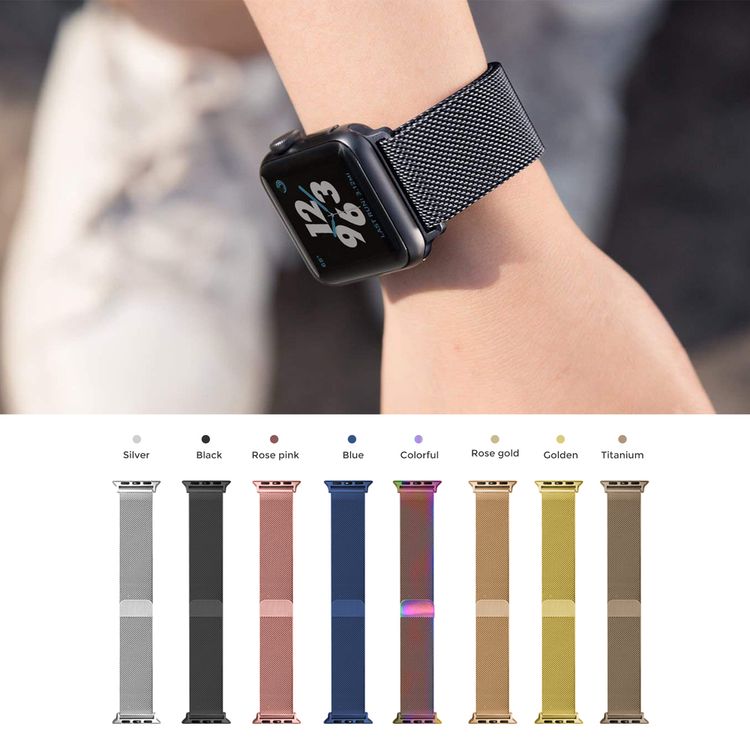 AhaStyle Magnetic Stainless Steel Milanese Mesh Loop Strap for Smartwatch - Lightweight Design - Replacement Wrist Band Strap Compatible for Apple Watch 42 / 44mm - Black