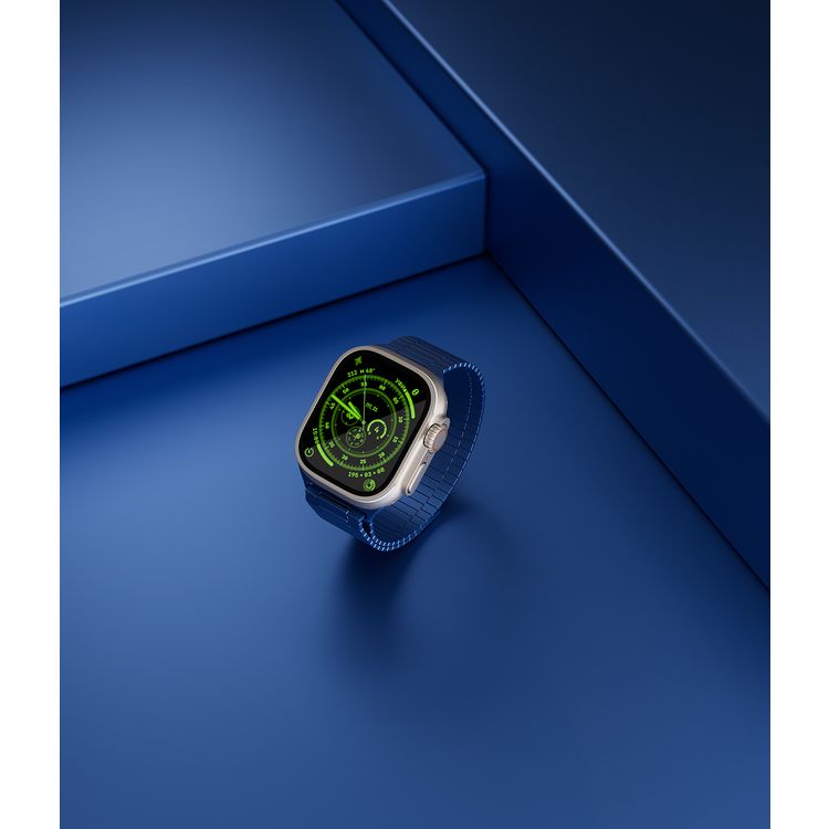 حزام ساعة ليفيلو ميلانو لساعة ابل 49/45 ملم، خفيف الوزن ومتين للغاية، وصلات قابلة للتعديل، مادة لا تسبب الحساسية، تكنولوجيا مضادة للأكسدة - أزرق