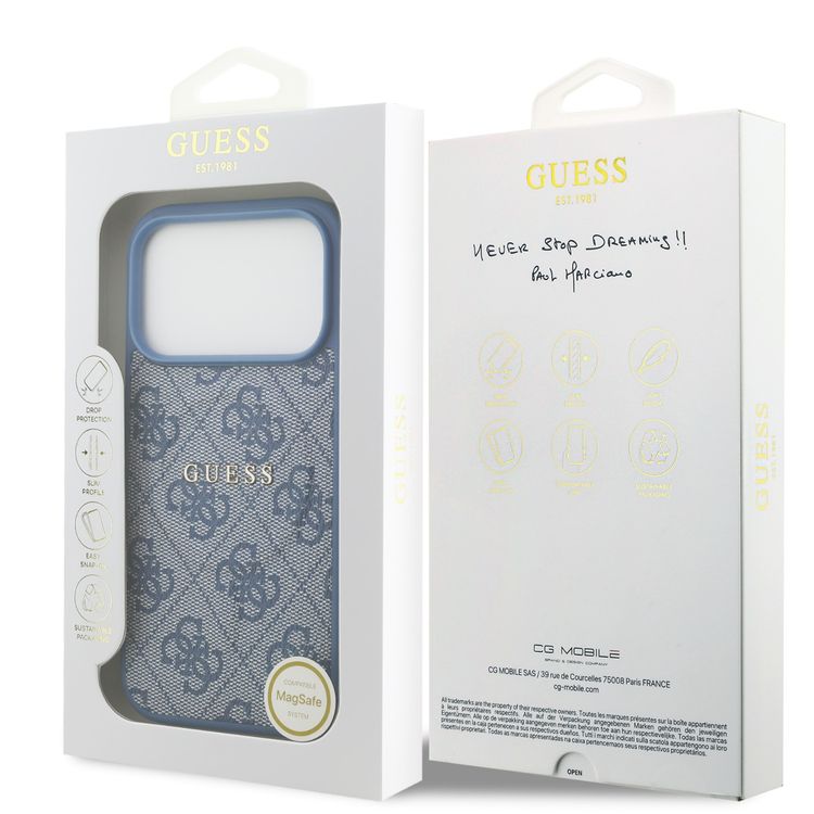 غطاء جلد PU بشعار كلاسيكي لجهاز iPhone 17 Pro Max مع ميزة MagSafe 4G، حماية من السقوط، تصميم نحيف، قبضة مريحة، تغليف مستدام، سهل التركيب، تصميم خفيف الوزن - أزرق