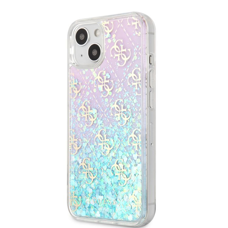 CG MOBILE Guess Liquid Glitter Case with 4G Pattern Gradient Background for iPhone 13 (6.1") Shock Absorption & Drop Protective Suitable with Wireless Chargers Officially Licensed Iridescent