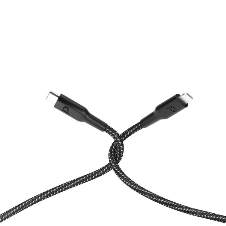 Powerology Braided USB-C to Lightning Charging Cable with Fast Charging & Data Transfer, 60W Power Delivery, Universal Compatibility, 1.2m Cable Length - Black