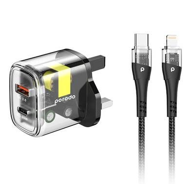 Porodo Dual Output Transparent Quick Charger USB-C PD And...