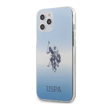  سي جي موبايل يو اس بولو اسن. جراب صلب من مادة بولي الكربونات / بولي يوريثان الحراري متوافق مع شعار عالي الدقة متوافق مع ايفون 12/12 برو (6.1 بوصات) مقاوم للصدمات والخدش ، سهل الوصول إلى جميع المنافذ ، غطاء خلفي للحماية من السقوط مناسب مع شواحن لاسلكية مرخصة رسميًا - أزرق متدرج