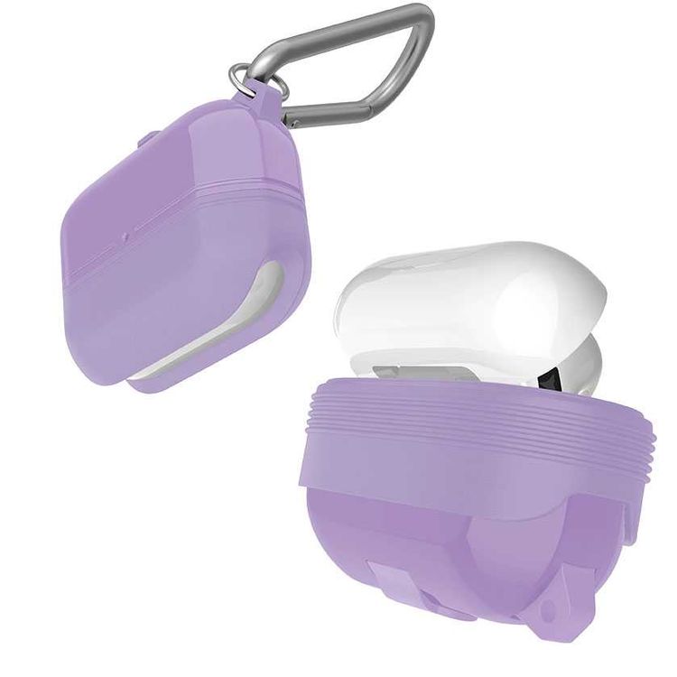 X-Doria Defense Journey Case for AirPods Pro with Detachable Carabiner & Loop, TPU & Silicone Material, Water & Dust Resistant, 360-Degree Full Protection, Anti-Scratch - Purple