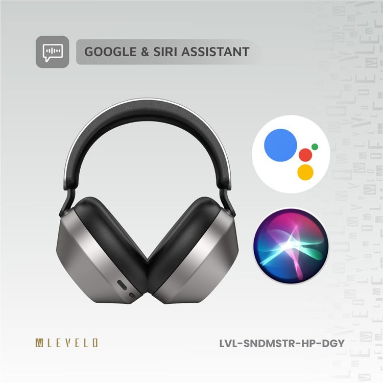 Levelo SoundMaster Hybrid ANC Headphones With Smart Touch Panel, Featherweight, Transparency Mode, Google & Siri Assistant, Music Control - Dark Gray