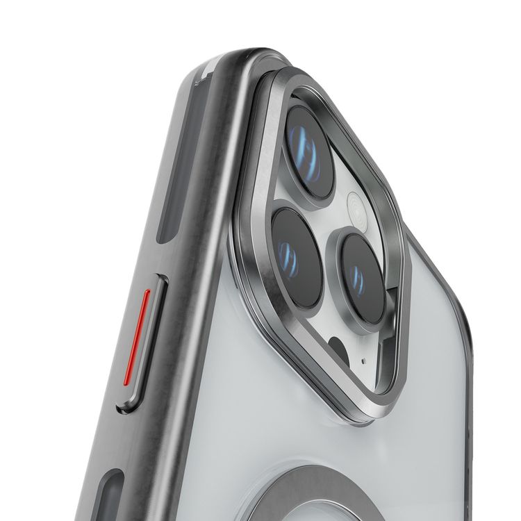 Levelo Elio PC Case with Camera Ring Stand for iPhone 16 Pro Max, Built-in Kickstand, MagSafe Compatible - Silver 