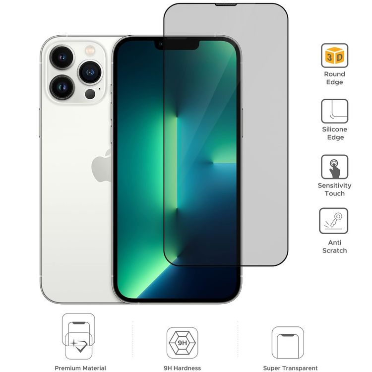 واقي شاشة Liberty Guard 3D بحواف دائرية من السيليكون الأسود لهاتف iPhone 13 Pro Max، مضاد للصدمات والتأثير - أسود