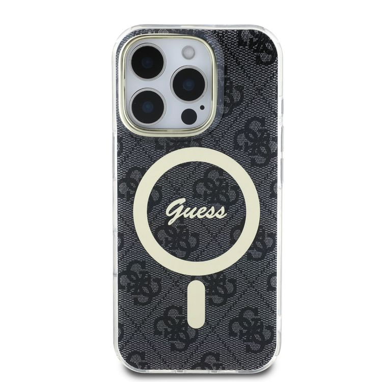 Guess MagSafe 4G Design HD Printing PC & TPU Case for iPhone 16 Pro Max, Lightweight, High-Quality Material, Drop Protection - Black
